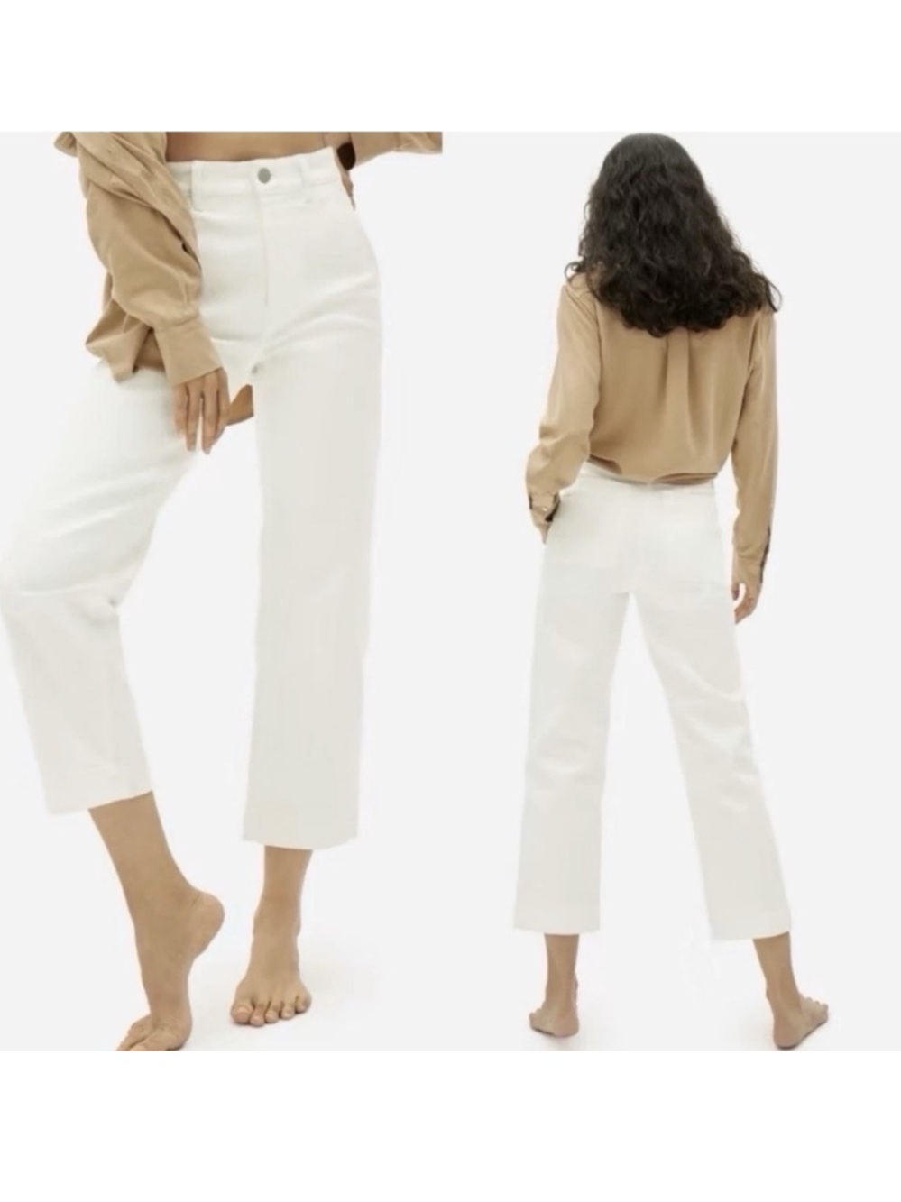 Everlane Straight Leg Cropped Pants Women 6 Bone White - Picture 2 of 12